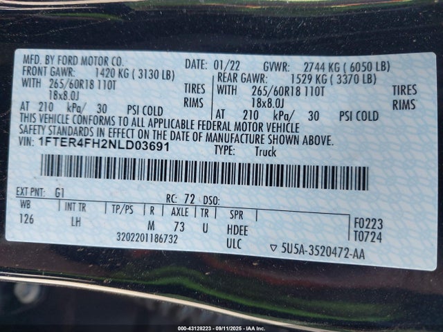 Ford Ranger Xlt 2022 1FTER4FH2NLD03691 Image 9