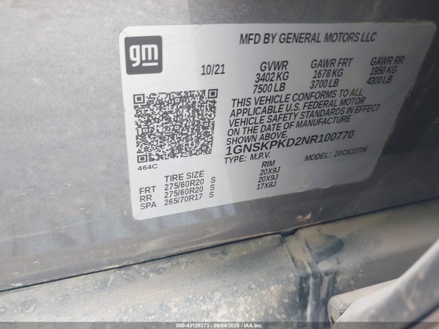 1GNSKPKD2NR100770 Chevrolet l84 - di, dfm, alum, gen 5, var 2