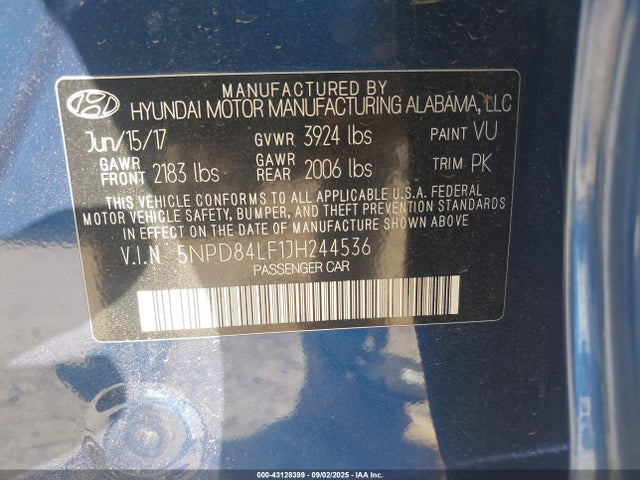 5NPD84LF1JH244536 Hyundai mpi nu