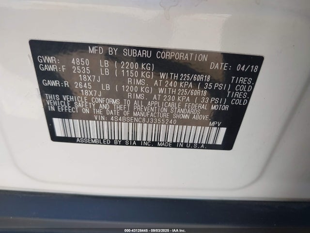Subaru u4 2018 4S4BSENC8J3355240 Image 9