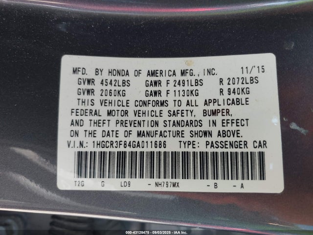 1HGCR3F84GA011686 Honda j35y1