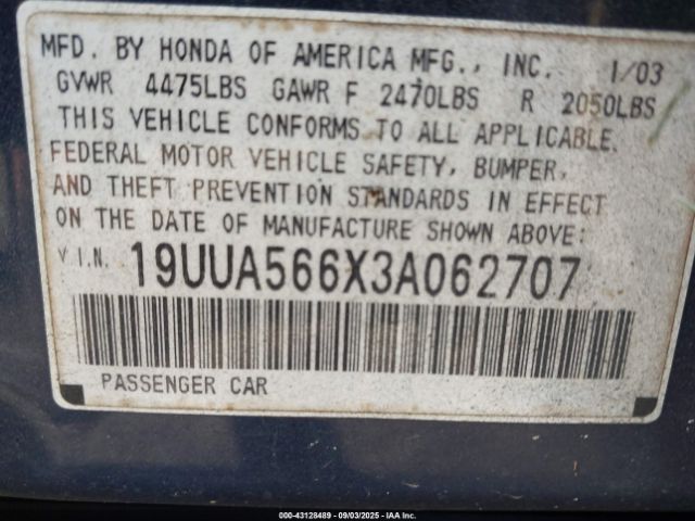 2003 ACURA TL 19UUA566X3A062707 Photo 8