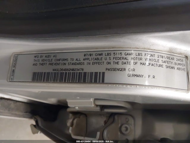 2002 AUDI A6 WAULD64B82N023478 Photo 8