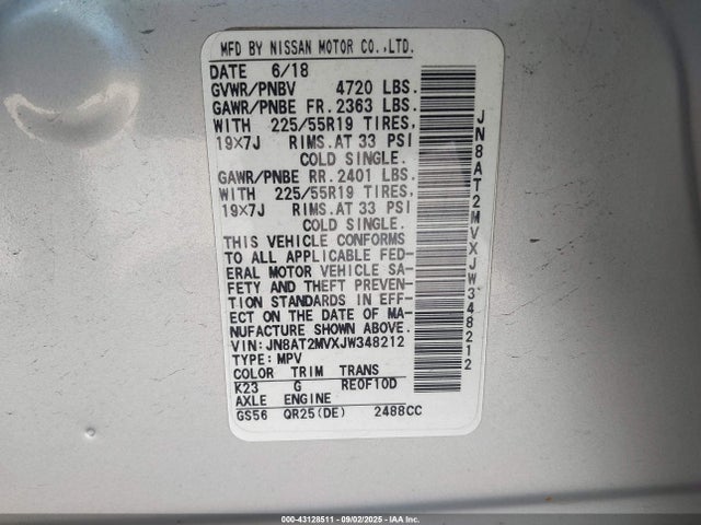 JN8AT2MVXJW348212 Nissan Rogue