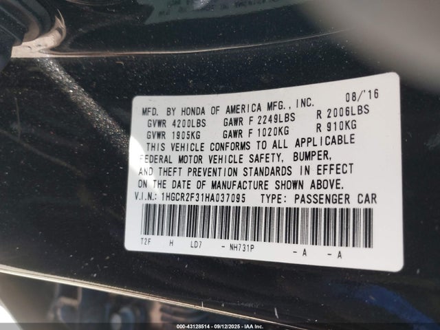 1HGCR2F31HA037095 Honda k24w1