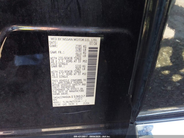 5N1AZ2MH6GN159037 Nissan MURANO S