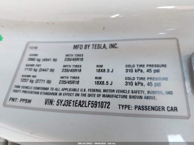 2020 TESLA MODEL 3 5YJ3E1EA2LF591072 Photo 8