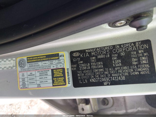 43128560 :رقم المزاد ، KNDJT2A69C7412438 vin ، 2012 Kia Soul + مزاد بيع