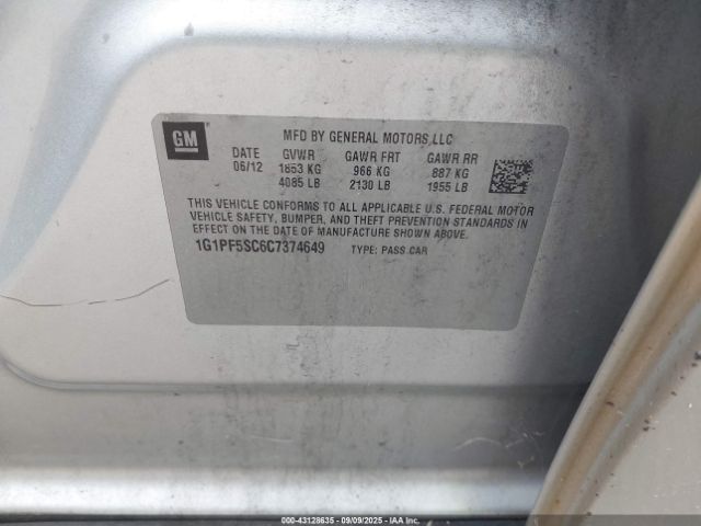 2012 CHEVROLET CRUZE 1G1PF5SC6C7374649 Photo 8