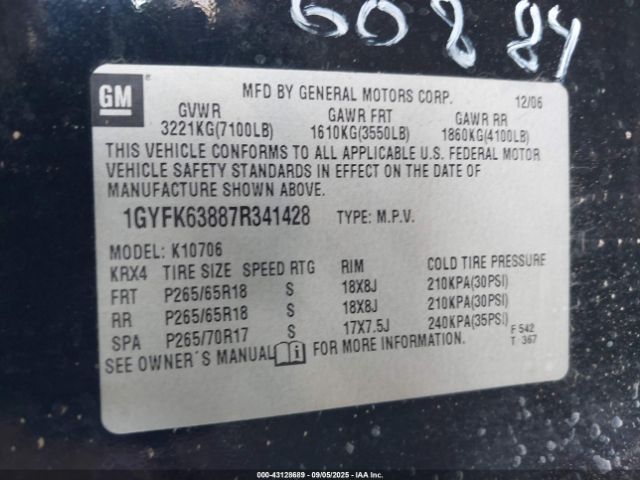 2007 CADILLAC ESCALADE 1GYFK63887R341428 Photo 8