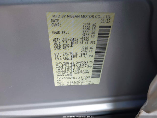 5N1AZ2MH2FN228109 Nissan Murano