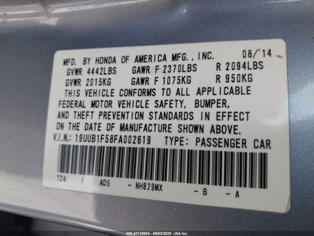 2015 ACURA TLX 19UUB1F58FA002619 Photo 8