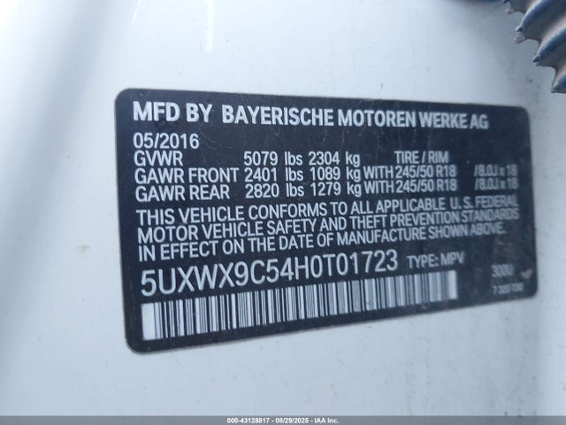 5UXWX9C54H0T01723 BMW X3
