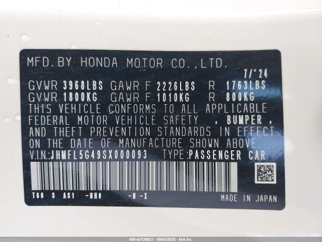 JHMFL5G49SX000093 Honda k20c1