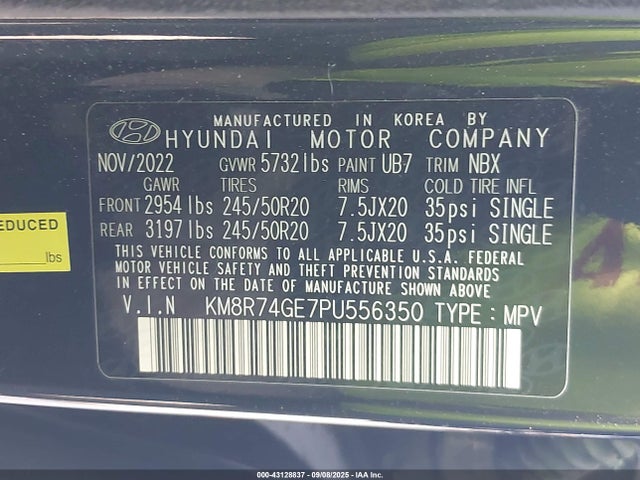 KM8R74GE7PU556350 Hyundai gdi lambda ii