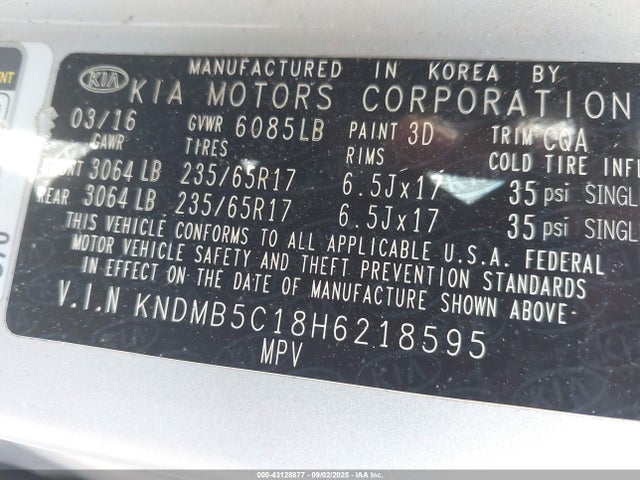 KNDMB5C18H6218595 KIA Sedona