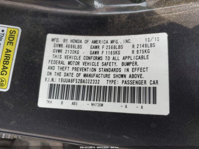 2011 ACURA TL 19UUA8F52BA002332 Photo 8
