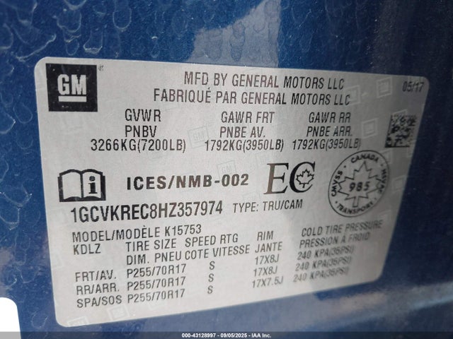 1GCVKREC8HZ357974 Chevrolet l83 - sidi: spark ignited direct injection, vvt: variable valve timing, afm, e85 max, alum