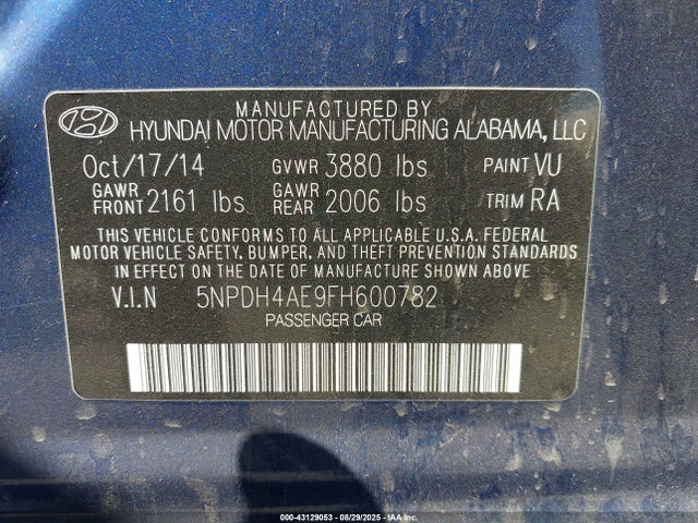 Hyundai dohc mpi nu 2015 5NPDH4AE9FH600782 Image 9