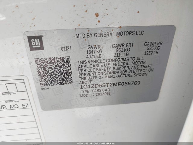 1G1ZD5ST2MF066769 Chevrolet Malibu Fwd Lt