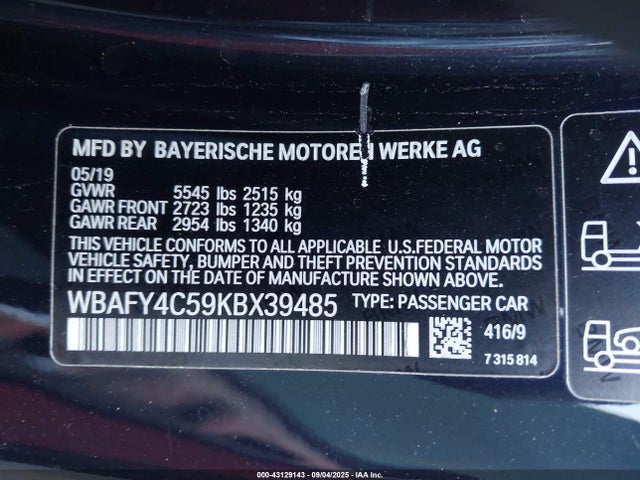 WBAFY4C59KBX39485 BMW 850i