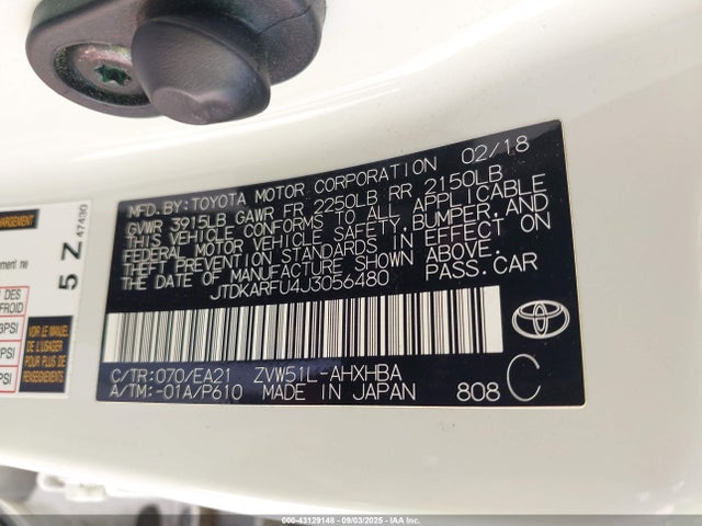 Toyota 2zr-fxe,1nm 2018 JTDKARFU4J3056480 Image 9