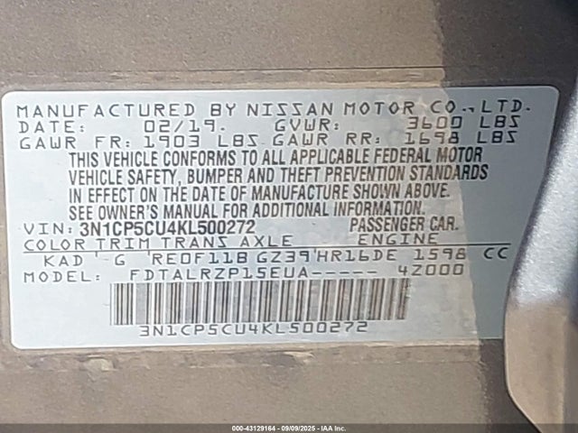 3N1CP5CU4KL500272 Nissan Kicks