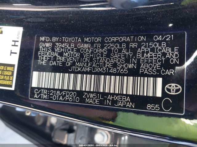 Toyota 2zr-fxe,1nm 2021 JTDKAMFUXM3148765 Image 9
