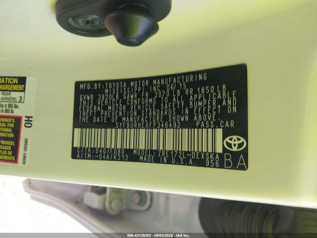 Toyota 2zr-fe 2015 5YFBURHEXFP346492 Image 9