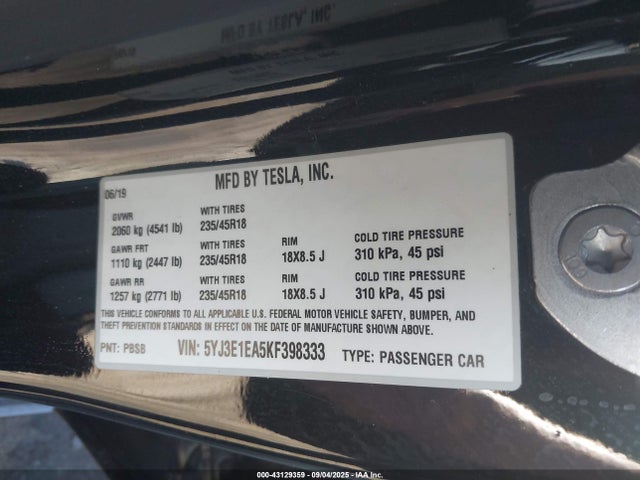 2019 TESLA MODEL 3 5YJ3E1EA5KF398333 Photo 8