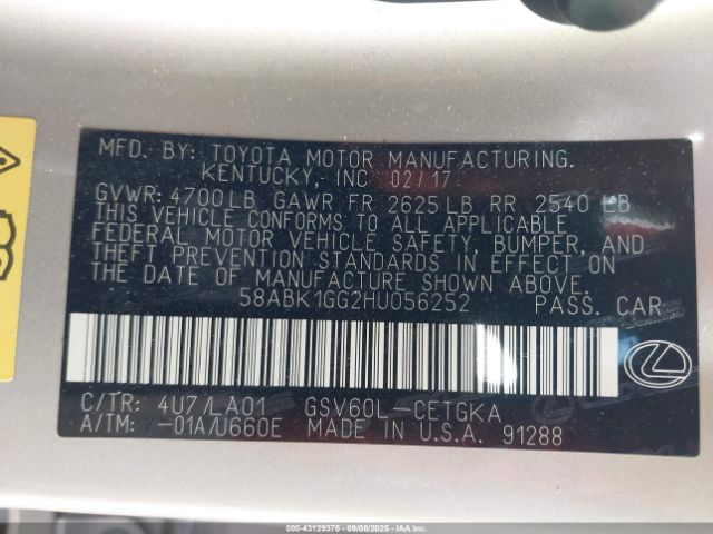 2017 LEXUS ES 350 58ABK1GG2HU056252 Photo 8