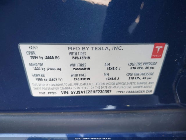 2017 TESLA MODEL S 5YJSA1E22HF230397 Photo 8