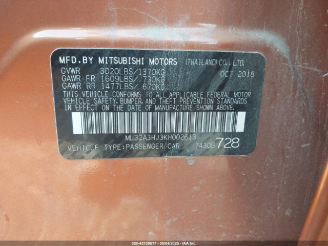 2019 MITSUBISHI MIRAGE ML32A3HJ3KH002613 Photo 8