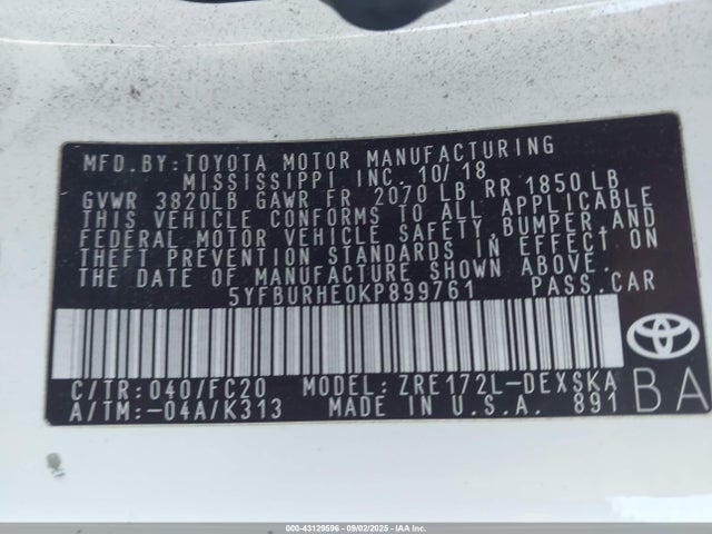 Toyota 2zr-fe 2019 5YFBURHE0KP899761 Image 9