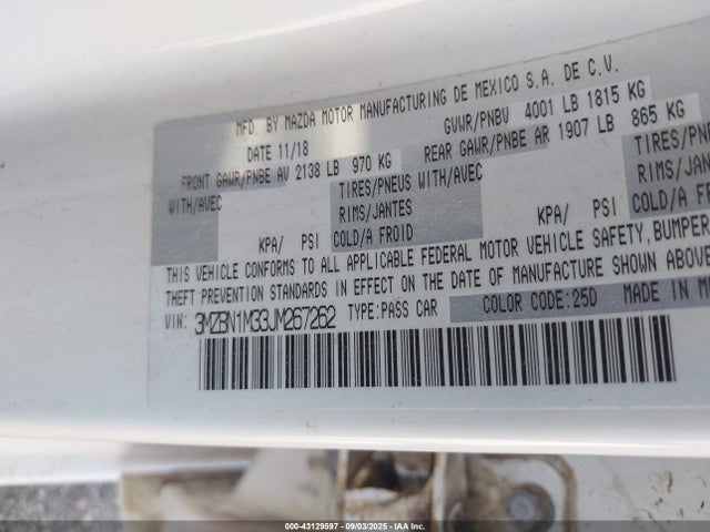 Aukcja sprzedaży 2018 Mazda Mazda3 Grand Touring, vin: 3MZBN1M33JM267262, numer aukcji: 43129597