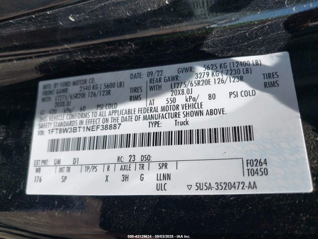 1FT8W3BT1NEF38887 Ford 2022