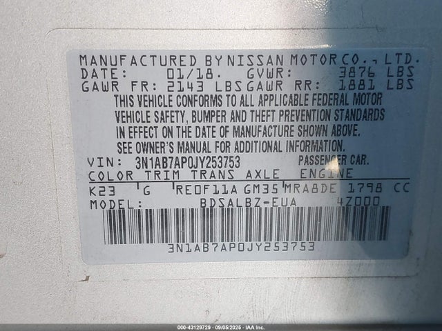 3N1AB7AP0JY253753 Nissan 2018