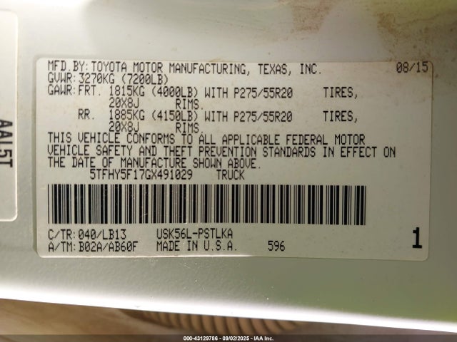 5TFHY5F17GX491029 Toyota 3ur-fe