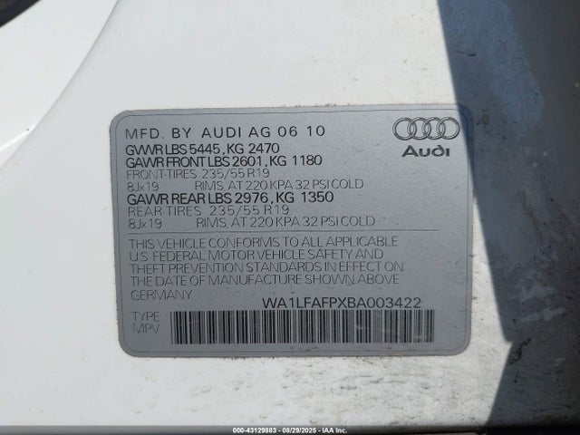 2011 AUDI Q5 WA1LFAFPXBA003422 Photo 8