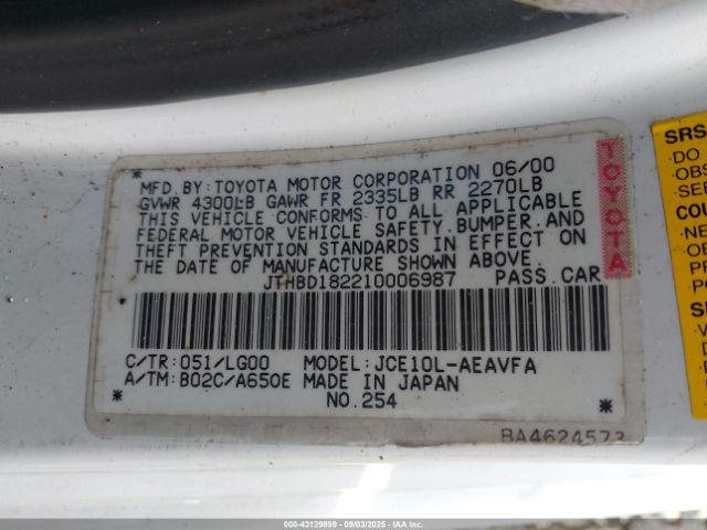 2001 LEXUS IS 300 JTHBD182210006987 Photo 8