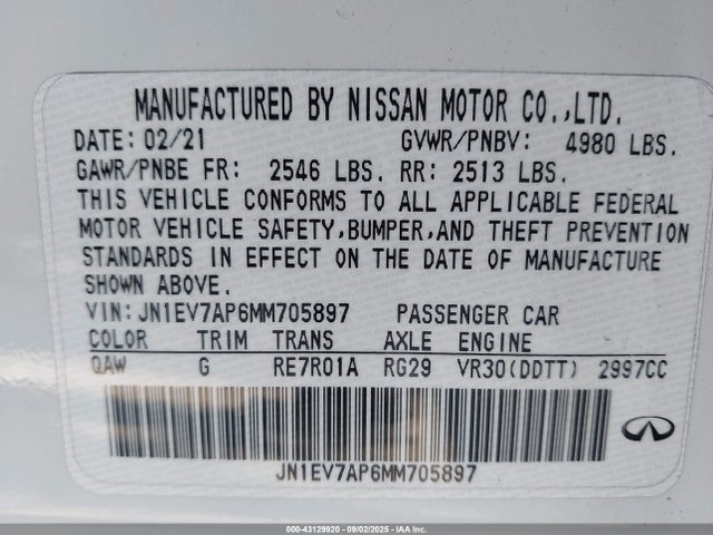 Infiniti 3.0l t 2021 JN1EV7AP6MM705897 Image 9