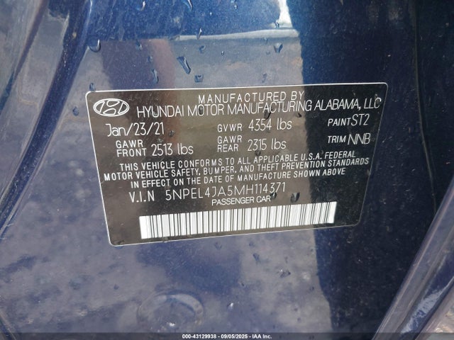 5NPEL4JA5MH114371 Hyundai gdi theta iii