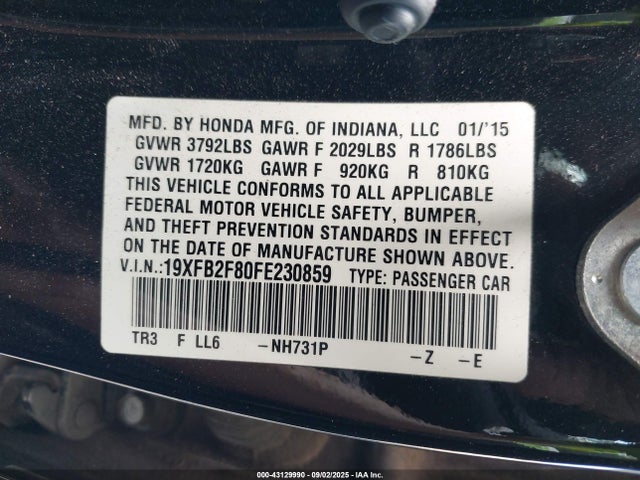 Honda r18z1 2015 19XFB2F80FE230859 Image 9