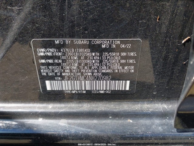 Subaru na 2022 JF2GTHMC4NH270982 Image 9