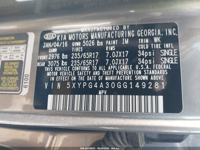 5XYPG4A30GG149281 KIA dohc gdi theta ii