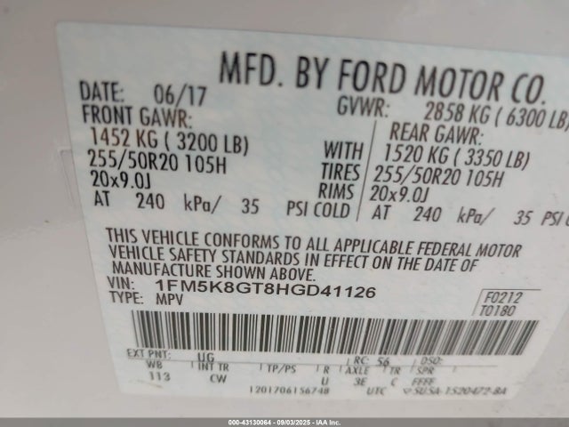1FM5K8GT8HGD41126 Ford 3.5l gtdi