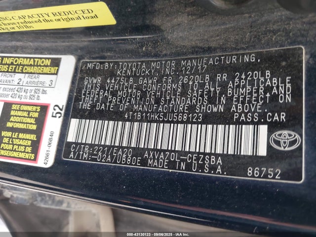 4T1B11HK5JU568123 Toyota a25a-fks