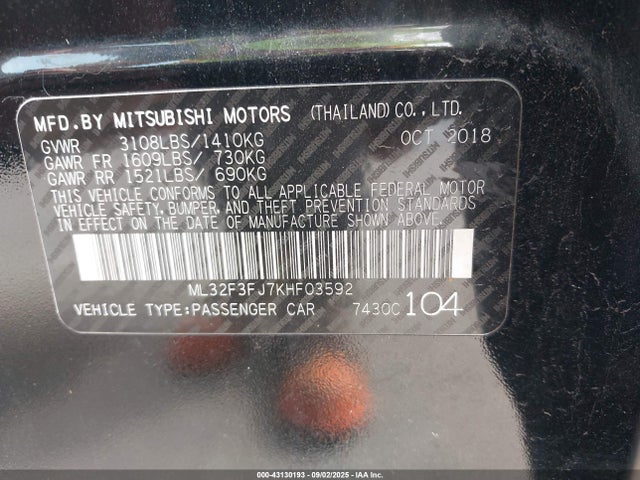 2019 MITSUBISHI MIRAGE G4 ML32F3FJ7KHF03592 Photo 8