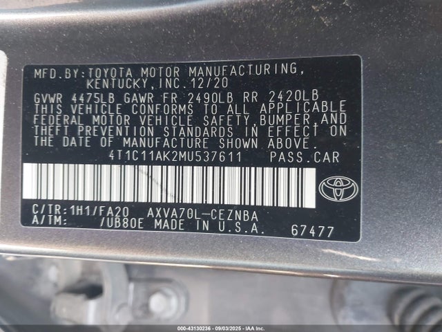 4T1C11AK2MU537611 Toyota a25a-fks