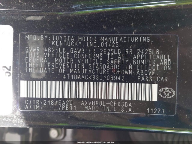 Toyota a25a-fxs 2025 4T1DAACK8SU108942 Image 9